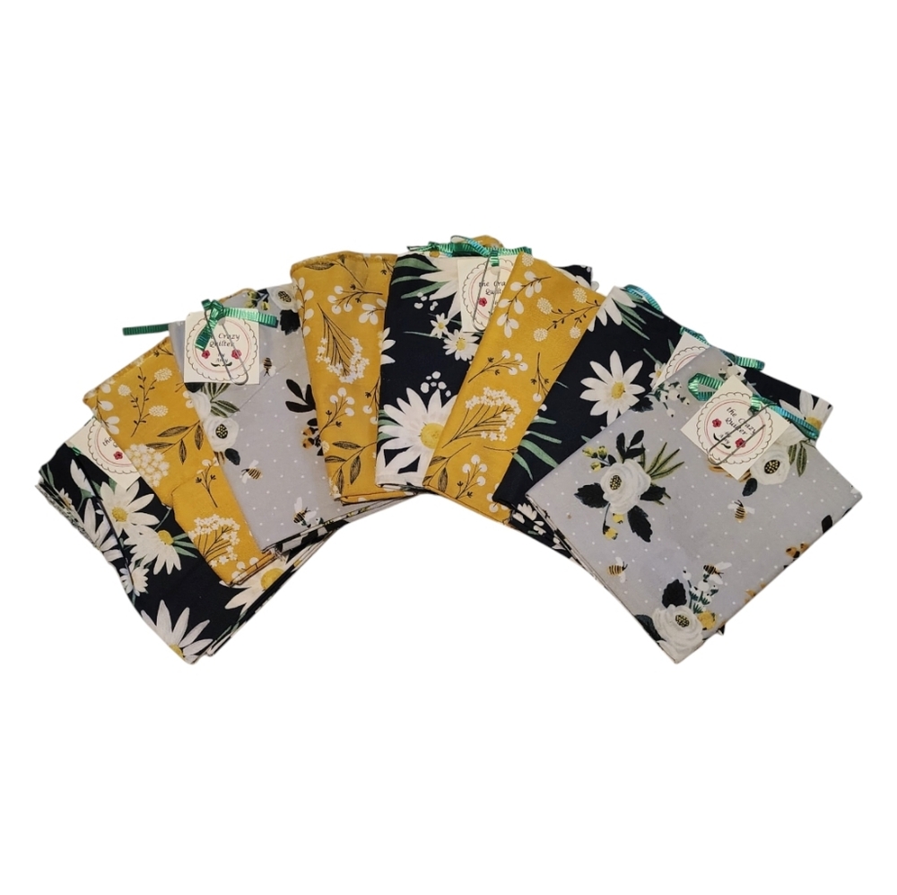 Fabric Fat Quarter Bundle Floral Pattern In Gray, Navy Blue, Yellow and White